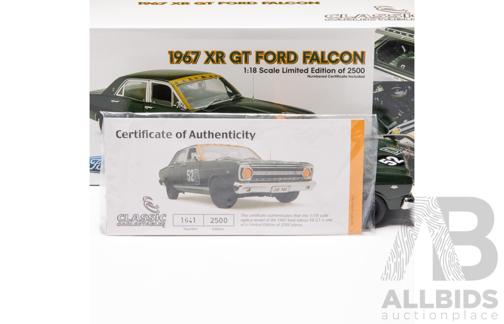 Classic Carlectables 1967 Ford XR GT Falcon Dark Green #52D - 1641/2500 1:18 Scale Model Car - COA Included