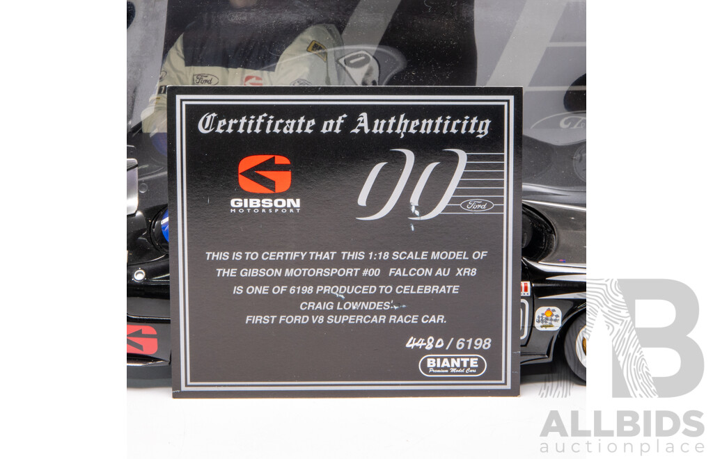 Biante Ford AU Falcon XR8 Gibson Motorsport #00 Craig Lowndes First V8 Supercar - 4480/6198 1:18 Scale Model Car - COA Included