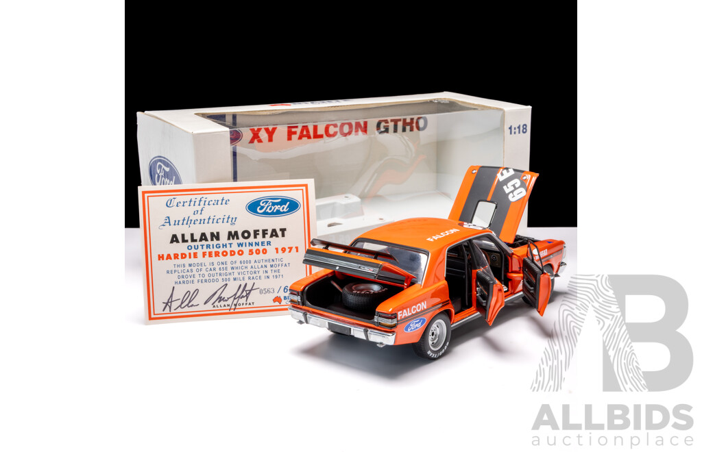 Biante 1971 Ford XY Falcon GTHO Allan Moffat Hardie Ferodo 500 Winner #65E 563/6000 1:18 Scale Model Car - Signed COA