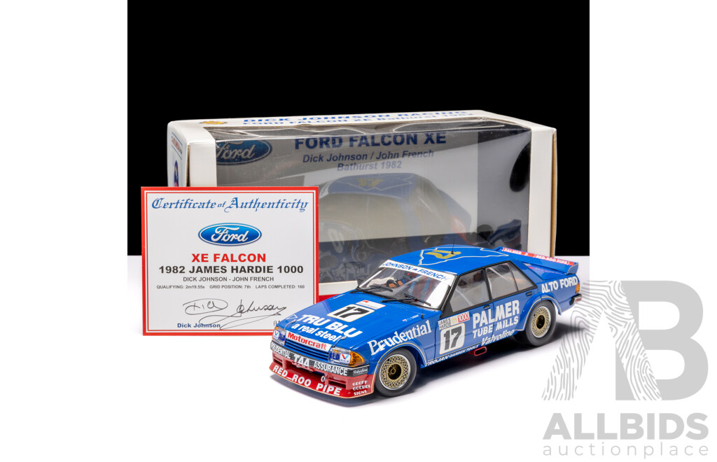 Biante 1982 Ford XE Falcon James Hardie 1000 Dick Johnson & John French #17 Blue 153/3100 1:18 Scale Model Car - Signed COA