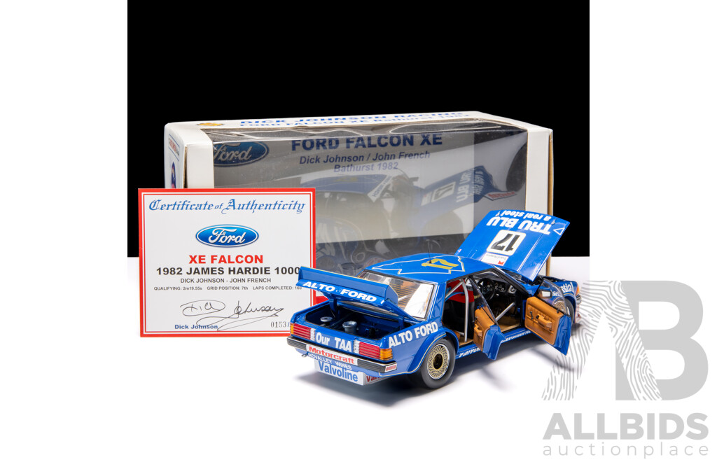 Biante 1982 Ford XE Falcon James Hardie 1000 Dick Johnson & John French #17 Blue 153/3100 1:18 Scale Model Car - Signed COA
