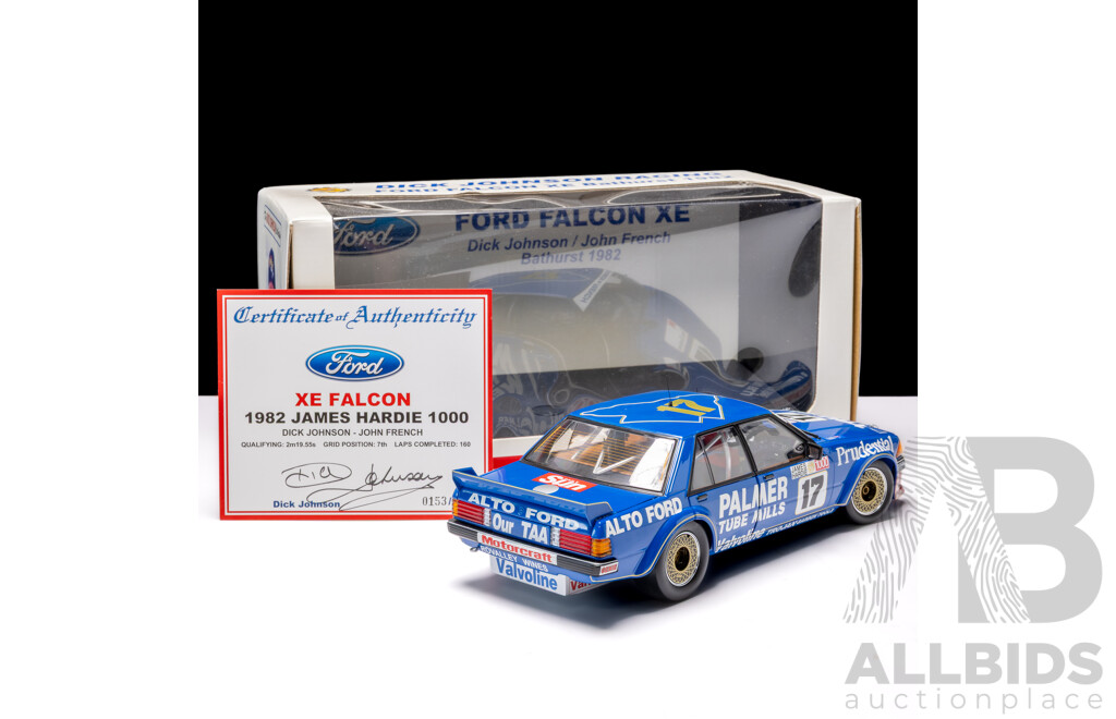 Biante 1982 Ford XE Falcon James Hardie 1000 Dick Johnson & John French #17 Blue 153/3100 1:18 Scale Model Car - Signed COA