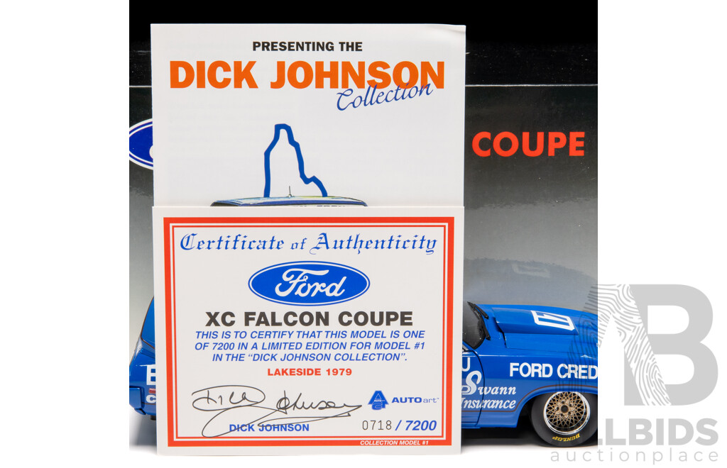 AUTOart 1979 Ford XC Falcon Coupe Lakeside Dick Johnson Blue #17 #718/7200 1:18 Scale Model Car - Signed COA Included