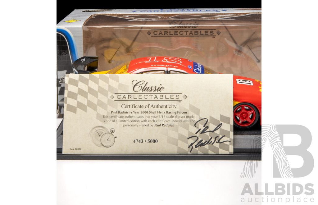 Classic Carlectables 2000 Ford AU Falcon #18 Shell Helix Racing Paul Radisich 4743/5000 1:18 Scale Model Car - Signed COA Included