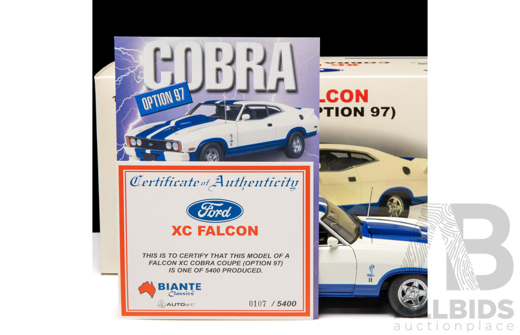 AUTOart / Biante Ford XC Falcon Cobra Coupe (Option 97) White / Blue 107/5400 1:18 Scale Model Car - COA Included