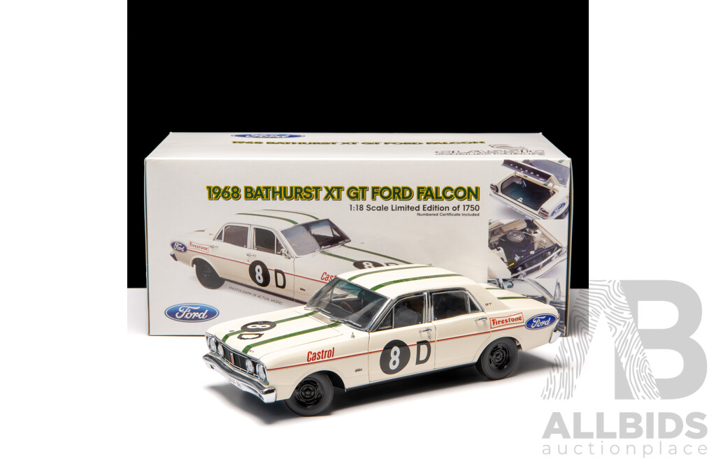 Classic Carlectables 1968 Ford XT Falcon GT #8D Bathurst White 1:18 Scale Model Car - COA Included