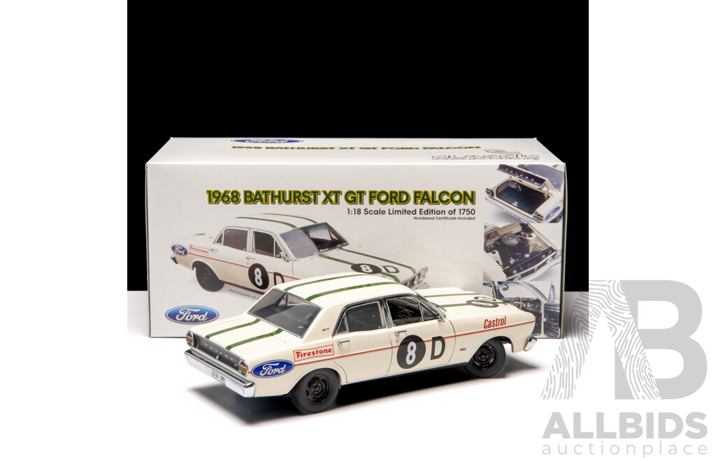 Classic Carlectables 1968 Ford XT Falcon GT #8D Bathurst White 1:18 Scale Model Car - COA Included