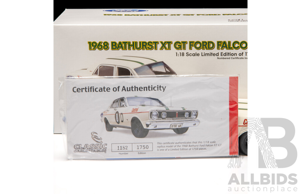 Classic Carlectables 1968 Ford XT Falcon GT #8D Bathurst White 1:18 Scale Model Car - COA Included