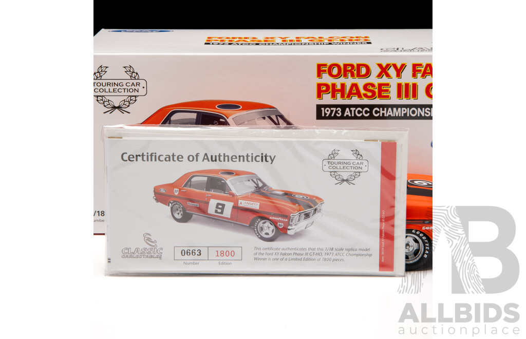 Classic Carlectables 1973 Ford XY Falcon GT-HO Phase III ATCC Championship Winner #9 Vermillion Fire 663/1800 1:18 Scale Model Car - COA Included