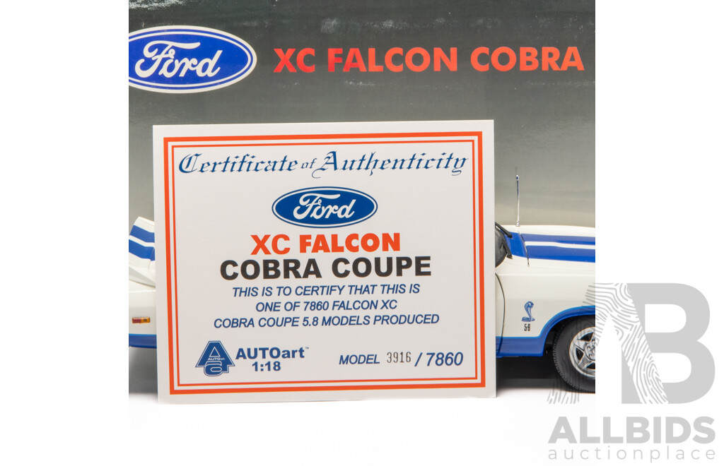 AUTOart Ford XC Cobra Coupe 5.8 White / Blue #3916/7860 1:18 Scale Model Car - COA Included
