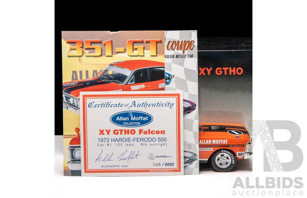AUTOart 1972 Ford XY Falcon GT-HO Hardie Ferodo 500 #1 Allan Moffat Vermillion Fire 5408/6000 1:18 Scale Model Car - Signed COA Included