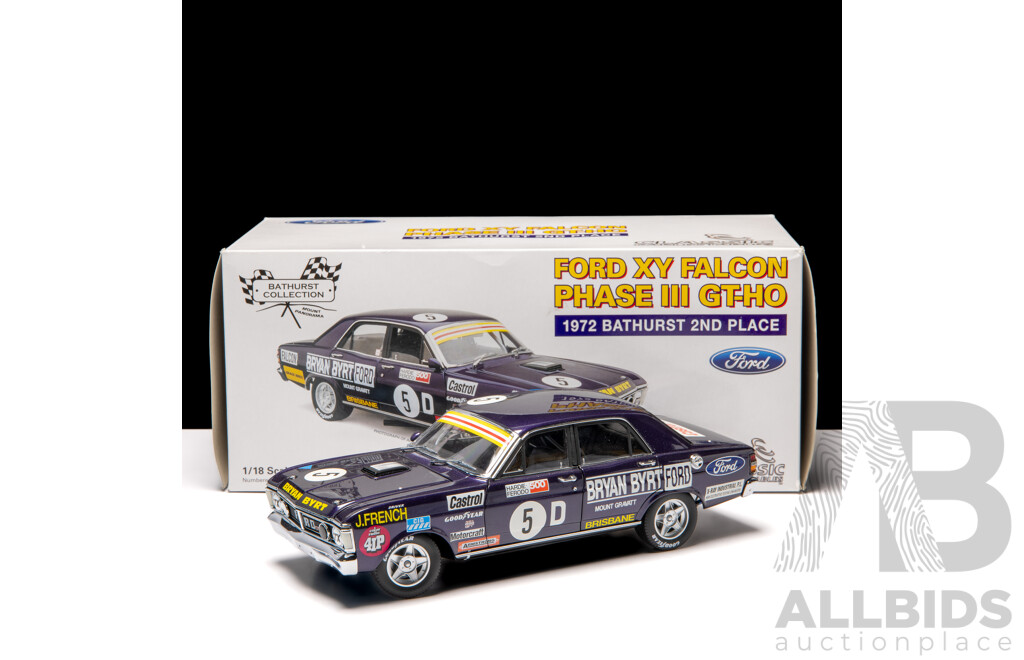 Classic Carlectables 1972 Ford XY Falcon GT-HO Phase III #5D John French Purple 1153/2000 1:18 Scale Model Car - COA Included