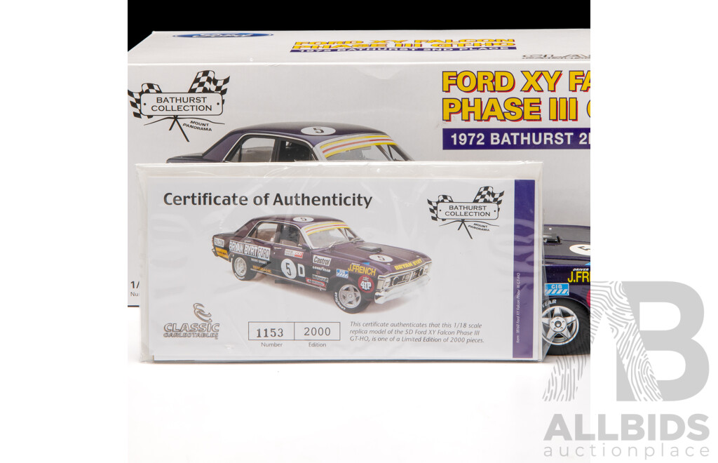 Classic Carlectables 1972 Ford XY Falcon GT-HO Phase III #5D John French Purple 1153/2000 1:18 Scale Model Car - COA Included