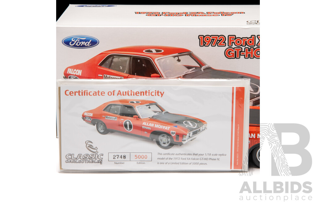 Classic Carlectables 1972 Ford XA Falcon GT-HO Phase IV Allan Moffat #1 Red Pepper 2748/5000 1:18 Scale Model Car - COA Included