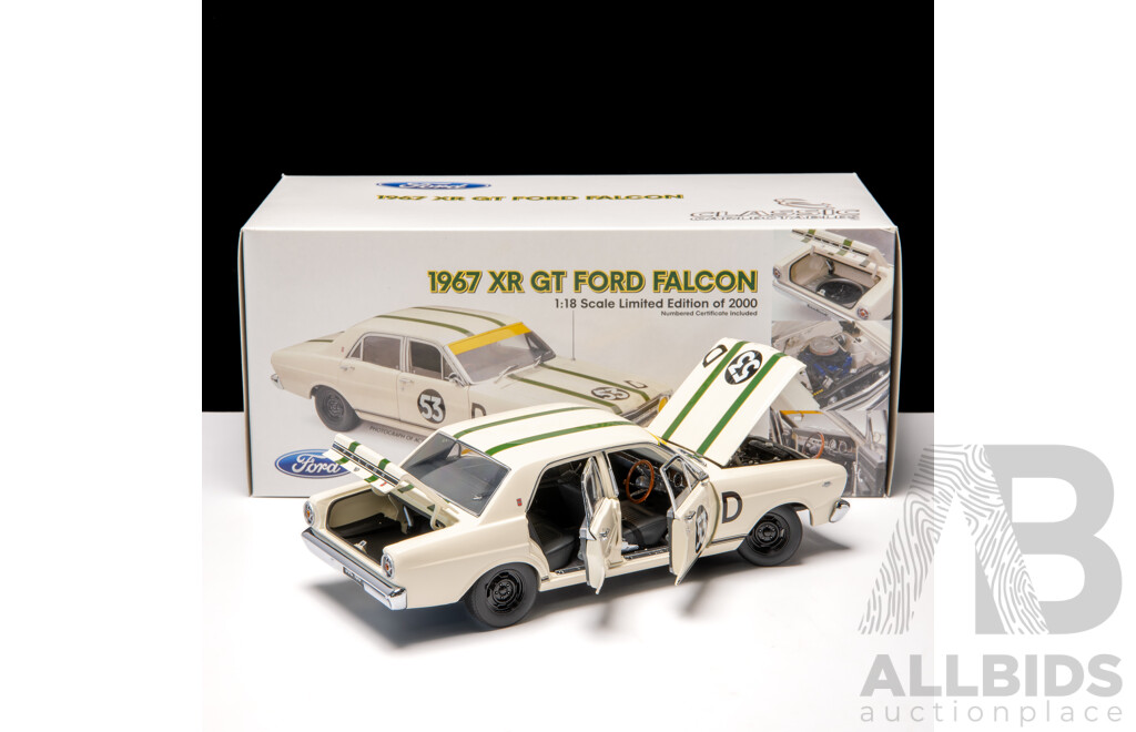 Classic Carlectables 1967 Ford XR Falcon GT #53D White 1243/2000 1:18 Scale Model Car - COA Included