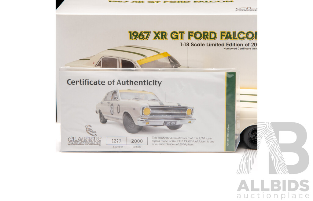 Classic Carlectables 1967 Ford XR Falcon GT #53D White 1243/2000 1:18 Scale Model Car - COA Included