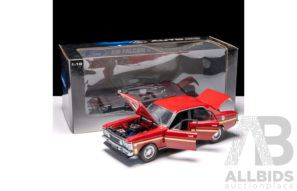 AUTOart Ford XW Falcon GTHO Phase 2 Candy Apple Red with Gold Stripe 1:18 Scale Model Car - COA Included