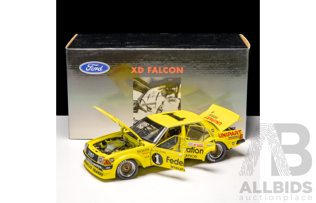 Biante 1980 Ford XD Falcon #1 Federation Yellow Allan Moffat 2670/6000 1:18 Scale Model Car - Signed COA Included
