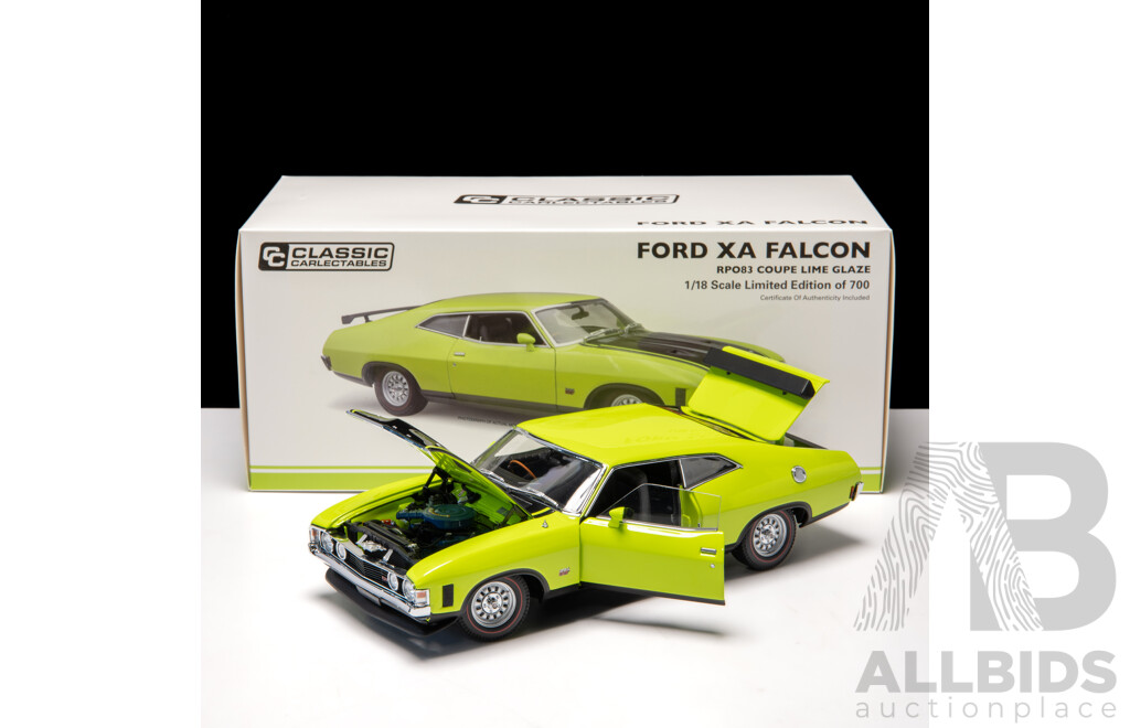 Classic Carlectables Ford XA Falcon RPO83 Coupe Lime Glaze W Black #401/700 1:18 Scale Model Car - COA Included