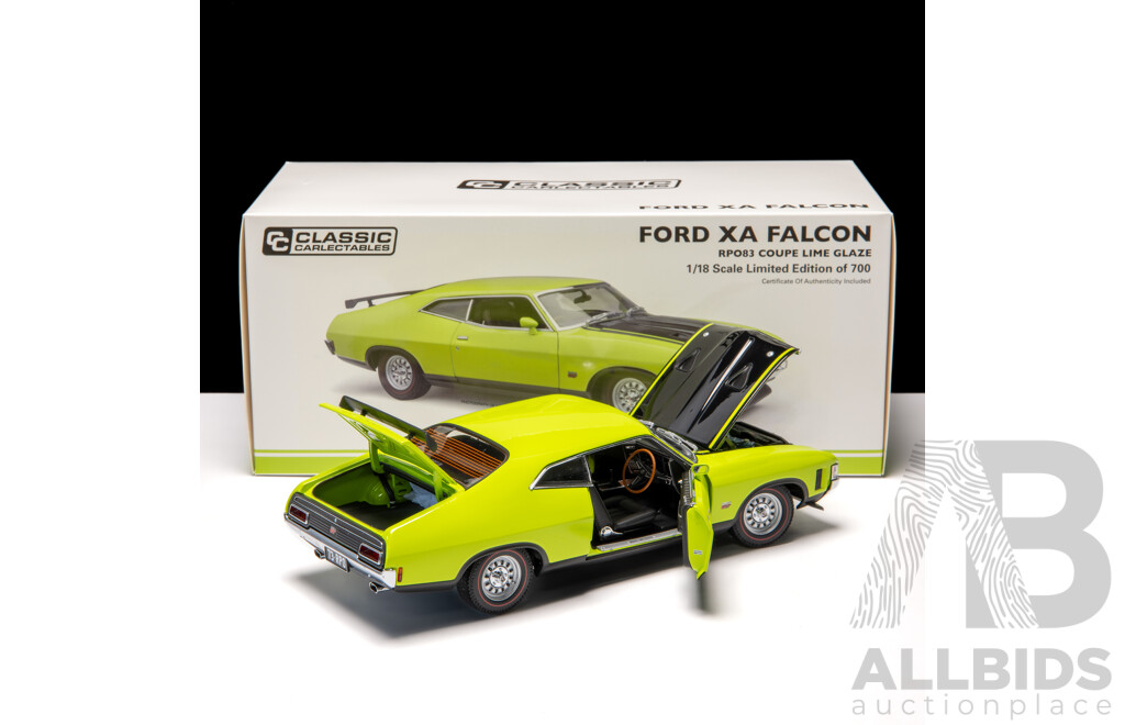 Classic Carlectables Ford XA Falcon RPO83 Coupe Lime Glaze W Black #401/700 1:18 Scale Model Car - COA Included
