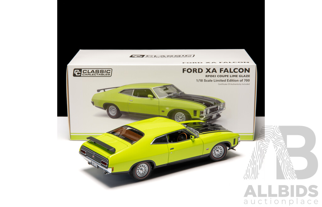 Classic Carlectables Ford XA Falcon RPO83 Coupe Lime Glaze W Black #401/700 1:18 Scale Model Car - COA Included