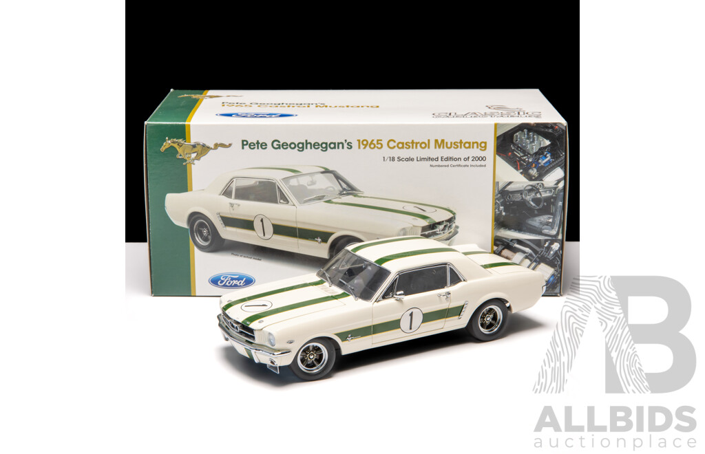 Classic Carlectables 1965 Ford Mustang #1 Castrol Pete Geoghegan 1008/2000 1:18 Scale Model Car - COA Included