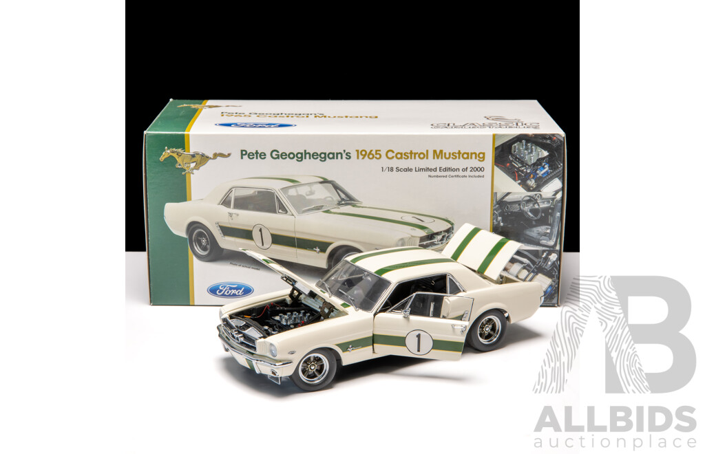 Classic Carlectables 1965 Ford Mustang #1 Castrol Pete Geoghegan 1008/2000 1:18 Scale Model Car - COA Included
