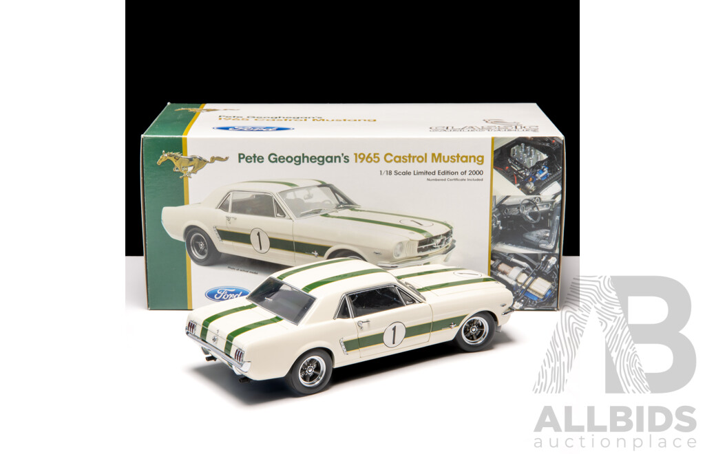 Classic Carlectables 1965 Ford Mustang #1 Castrol Pete Geoghegan 1008/2000 1:18 Scale Model Car - COA Included
