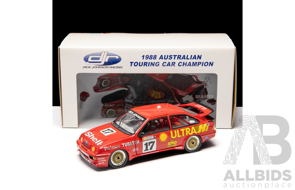 Biante 1988 Ford Sierra RS500 ATCC Winner #17 Shell Livery Red Dick Johnson 102/4000 1:18 Scale Model Car - Signed COA