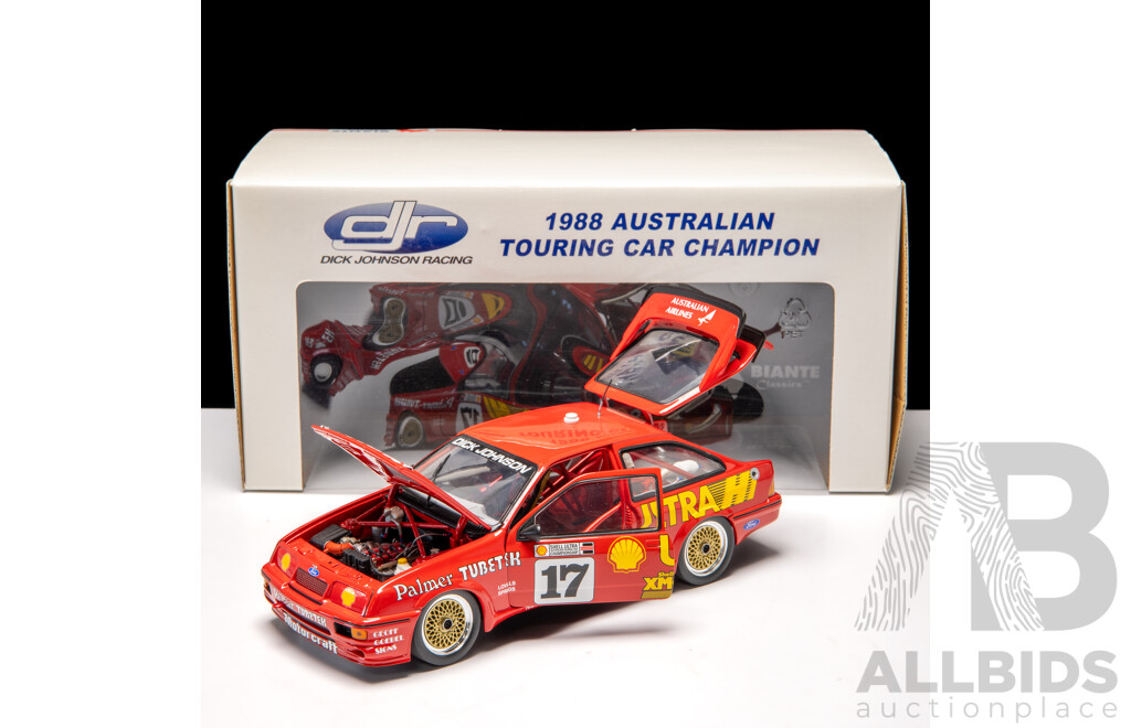 Biante 1988 Ford Sierra RS500 ATCC Winner #17 Shell Livery Red Dick Johnson 102/4000 1:18 Scale Model Car - Signed COA