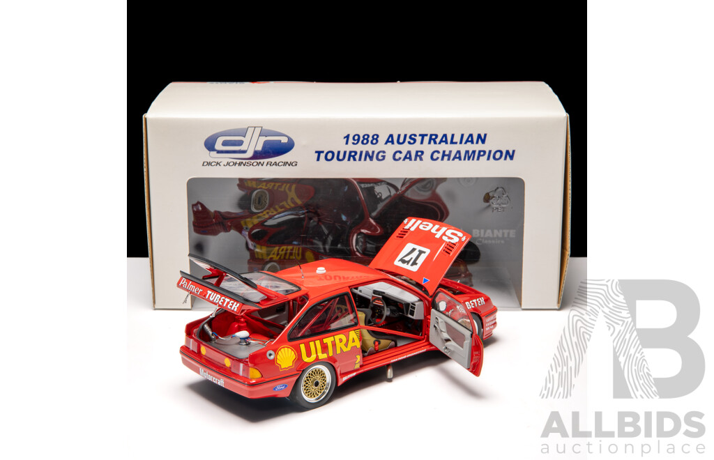 Biante 1988 Ford Sierra RS500 ATCC Winner #17 Shell Livery Red Dick Johnson 102/4000 1:18 Scale Model Car - Signed COA