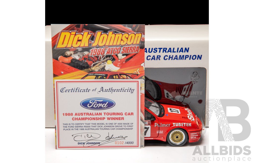 Biante 1988 Ford Sierra RS500 ATCC Winner #17 Shell Livery Red Dick Johnson 102/4000 1:18 Scale Model Car - Signed COA