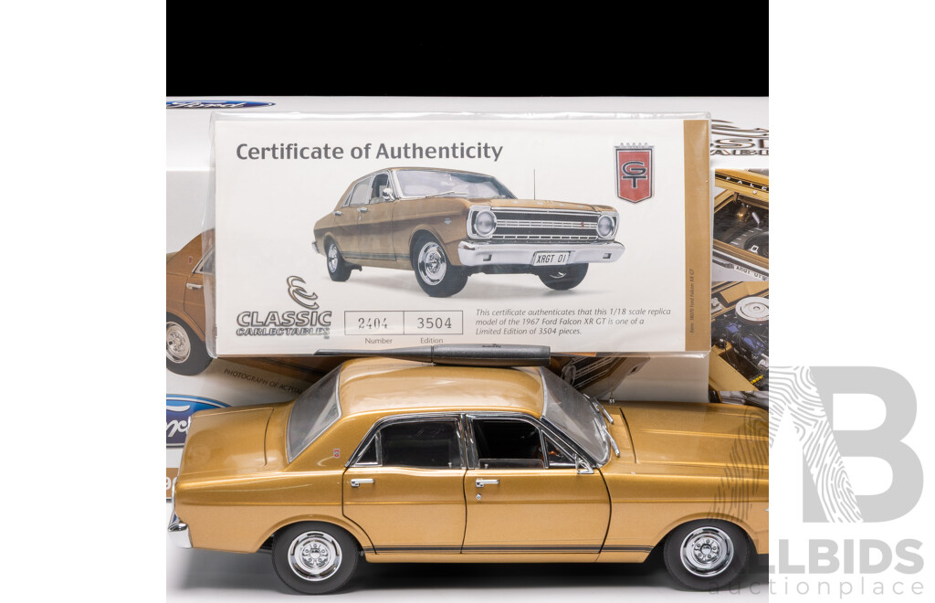 Classic Carlectables 1967 Ford XR Falcon GT Gold 1:18 Scale Model Car - COA Included