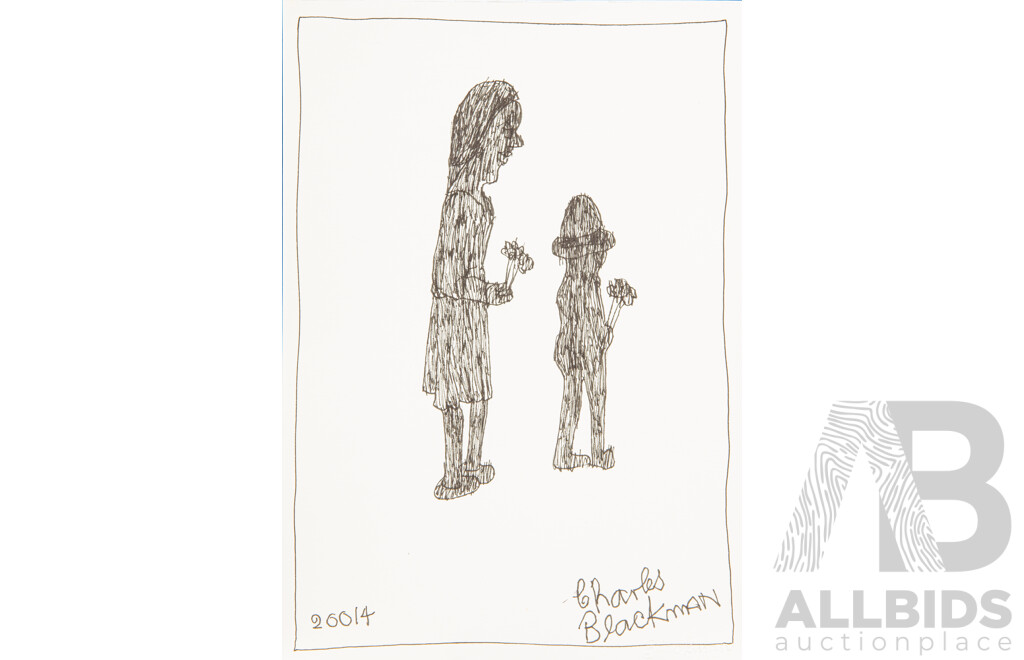 Charles Blackman Children with Flowers, 2014, Original Ink on Paper, 30 X 21 Cm