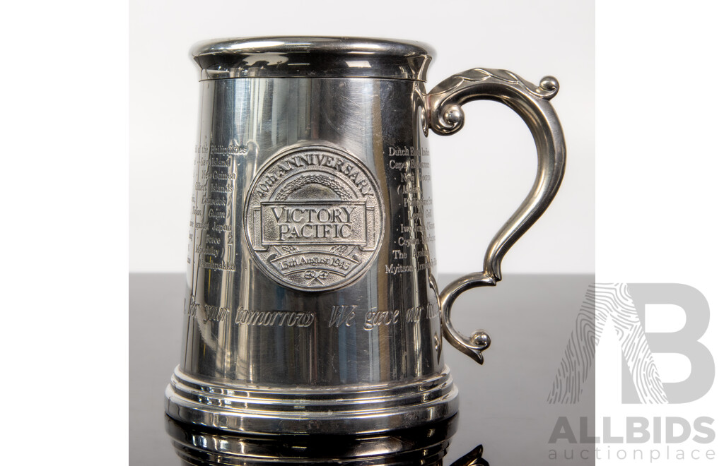 Set of Four Kirra Pewter Commemorative Tankards Including Battle of Britain, VE Day, VP Day and D-Day Editions