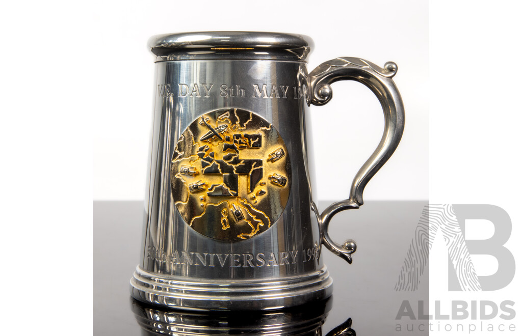 Set of Four Kirra Pewter Commemorative Tankards Including Battle of Britain, VE Day, VP Day and D-Day Editions