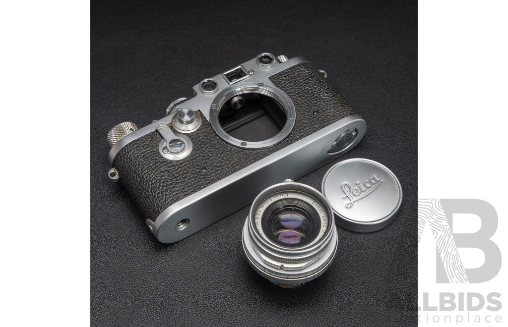 Leica IIIf 35mm LTM Rangefinder Camera with Collapsible Elmar 50mm F/2.8 Lens (Ernst Leitz Wetzlar, 1956) Serial No. 824298
