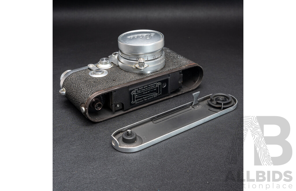 Leica IIIf 35mm LTM Rangefinder Camera with Collapsible Elmar 50mm F/2.8 Lens (Ernst Leitz Wetzlar, 1956) Serial No. 824298