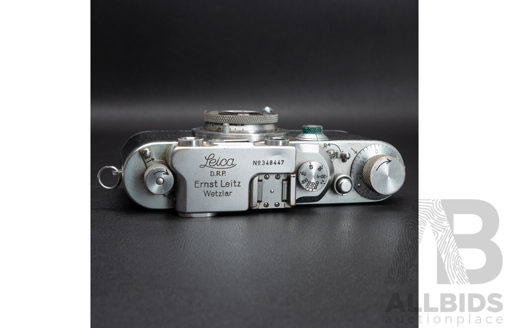 Leica IIIB 35mm LTM Rangefinder Camera Body (Ernst Leitz Wetzlar, 1939) Serial No. 348447 with Leitz Collapsible Elmar 50mm F/3.5 Lens