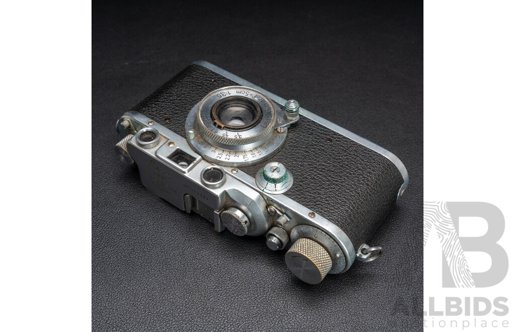 Leica IIIB 35mm LTM Rangefinder Camera Body (Ernst Leitz Wetzlar, 1939) Serial No. 348447 with Leitz Collapsible Elmar 50mm F/3.5 Lens