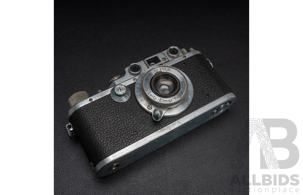 Leica IIIB 35mm LTM Rangefinder Camera Body (Ernst Leitz Wetzlar, 1939) Serial No. 348447 with Leitz Collapsible Elmar 50mm F/3.5 Lens