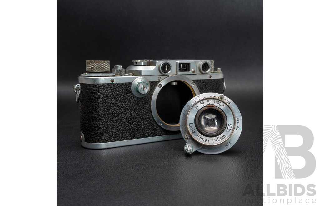 Leica IIIB 35mm LTM Rangefinder Camera Body (Ernst Leitz Wetzlar, 1939) Serial No. 348447 with Leitz Collapsible Elmar 50mm F/3.5 Lens