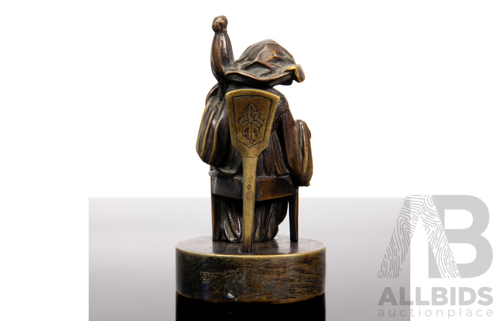 Fine Early 20th-Century Chryselephantine Bronze Figure with Carved Ivory Face, Marked with “U” Foundry Stamp, C.1900–1930