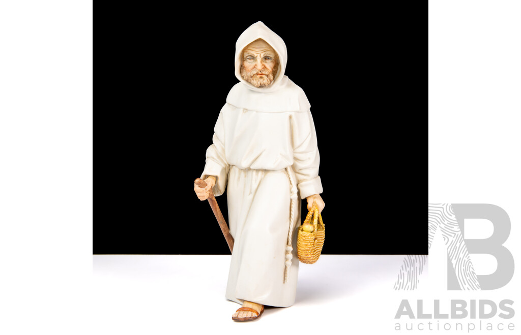 Algora (Spain) Porcelain Figure # S674. Monk Carrying Basket of Fruit