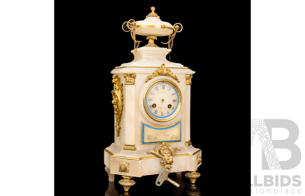 Antique Alabaster Mantle Clock with French Movement – AC & B Paris