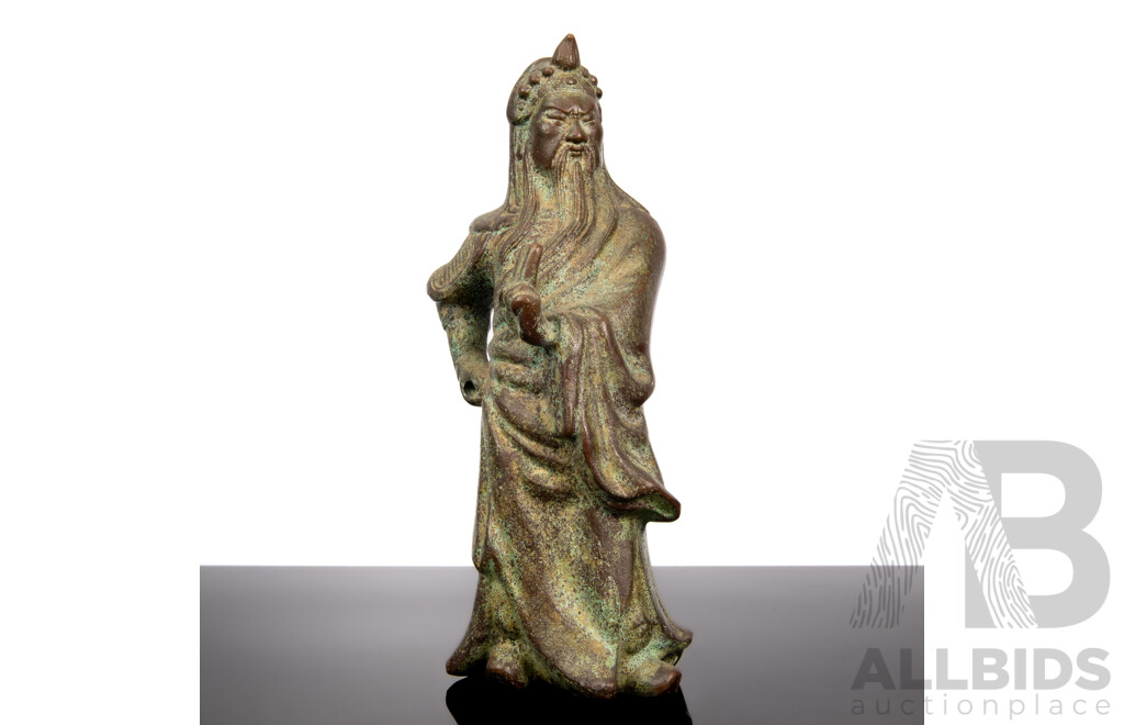 Superb Antique Chinese Bronze Statue of Shou Lao Warrior God Statue