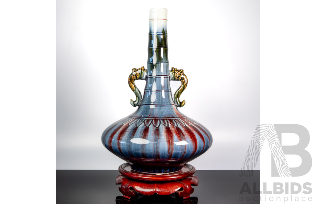 Quality Large Chinese Blue & Sang De Beouf Glaze Tall Vase