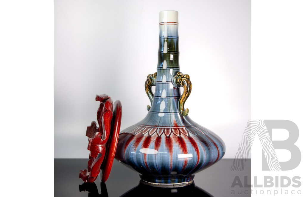 Quality Large Chinese Blue & Sang De Beouf Glaze Tall Vase