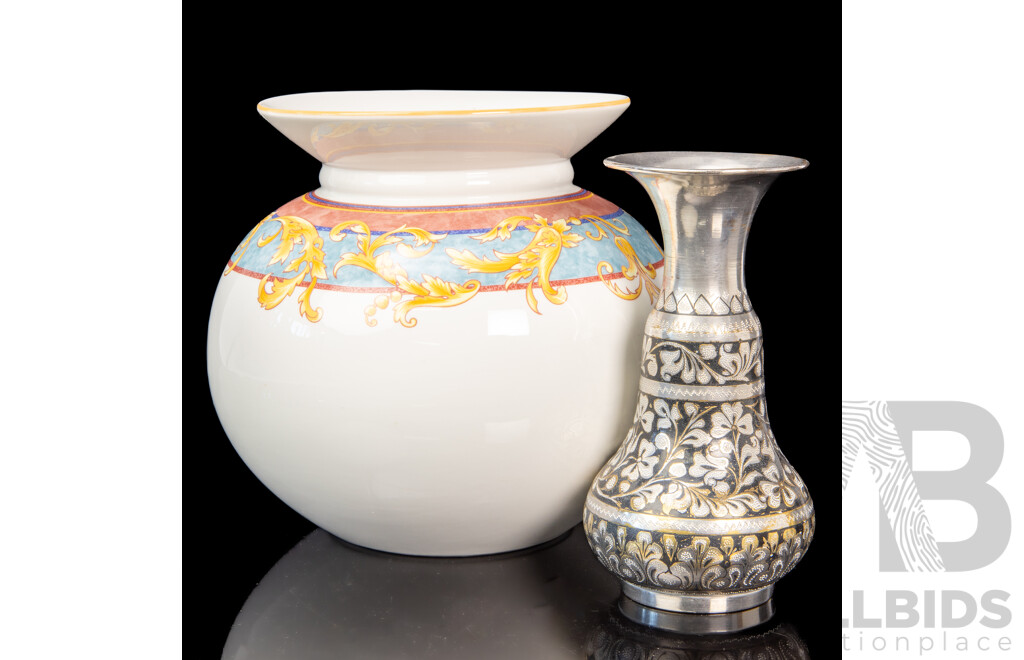 Decorative Vase Pair: Middle Eastern Enamelled Vase & Villeroy & Boch ‘Vivaldi’ Vase