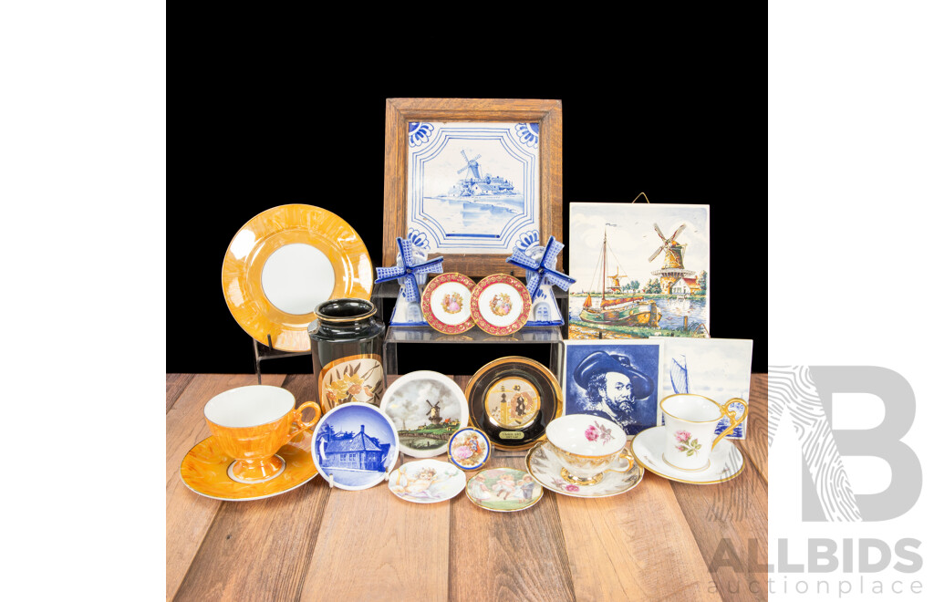 Collection of Dutch Tiles and Vintage Porcelain Items